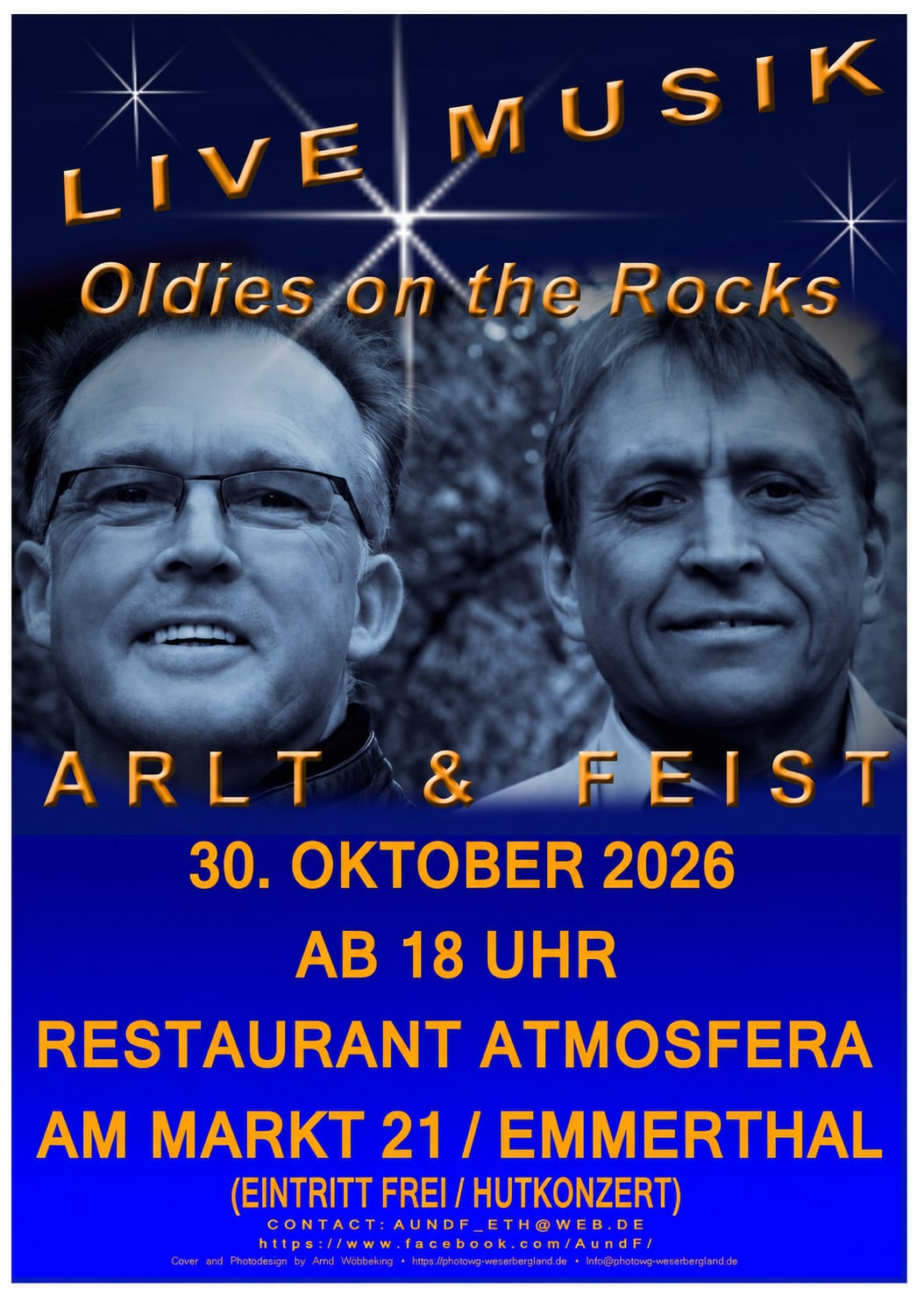 Veranstaltungsplakat von Arlt & Feist zum Musik-Abend im Atmosfera am 30. Oktober 2026