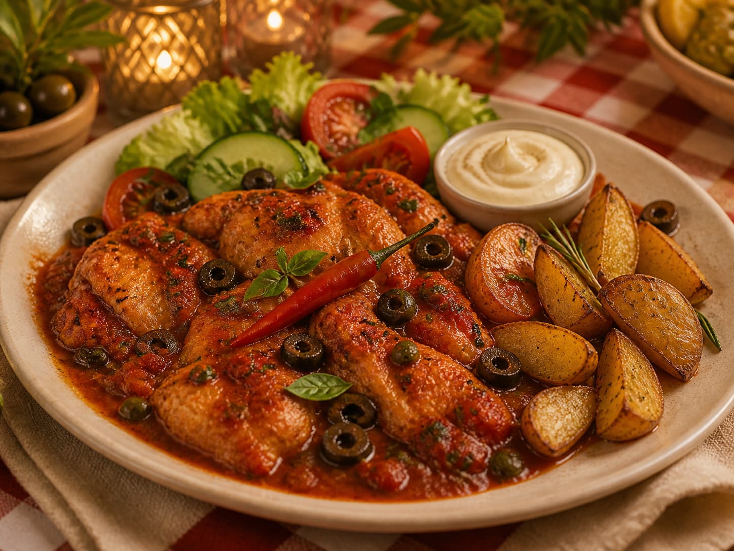 Pollo al Diavolo als Secondo beim Ferragosto Nonna-Abend im Atmosfera